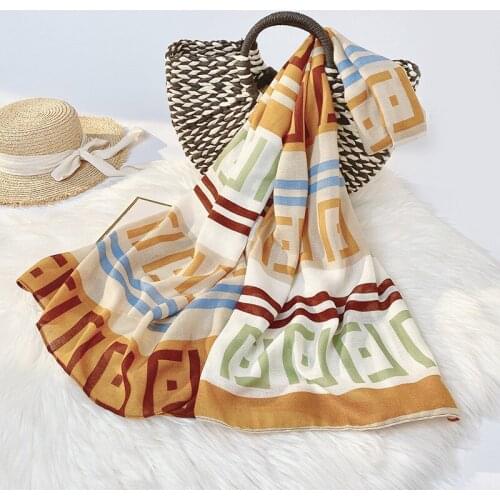 Cotton and Linen Beach Towel Letter Printing Travel Holiday Sunscreen Scarf Womens Messy Air Conditioning Shawl