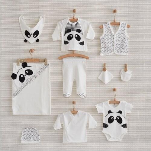 Authentic Unisex Baby White Panda Newborn 10 Piece Hospital Output Lux 100 Cotton High Quality