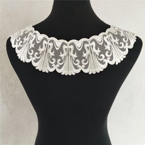 White organza material embroidery lace applique fabric sewing front and back collar DIY craft accessories 1 piece for sale