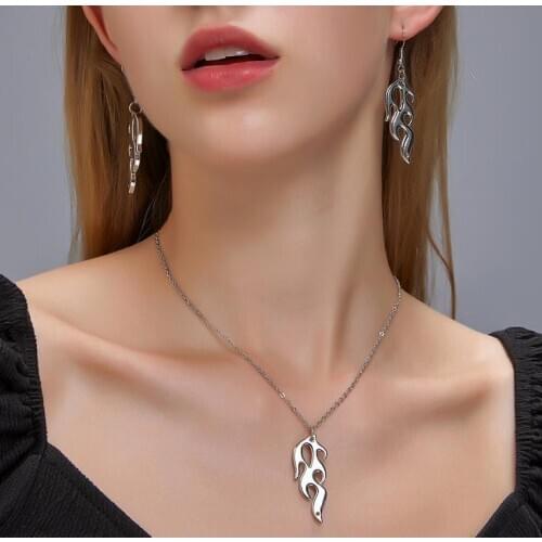 Jewelry Sets Flame-shape Necklace Earrings Set For Women Silver Plated Color Jewellery Sets Punk Earrings Necklaces & Pendants S