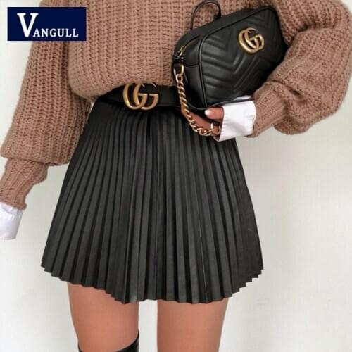 Vangull Black Pleated Skirt Women 2021 Spring Autumn New High Waist A-line Mini Skirts Fashion Solid Zipper No Belt Female Skirt
