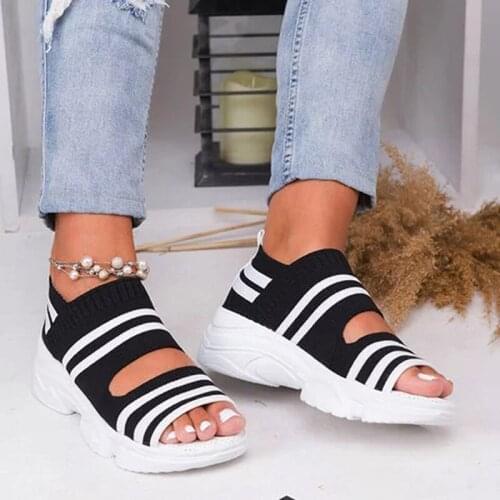 Platform Woman Sandals 2020 Slip On Flat Shoes Women Sneakers Flats Walking Ladies Sandals Wedge Heels Knitting Sock Sneakers