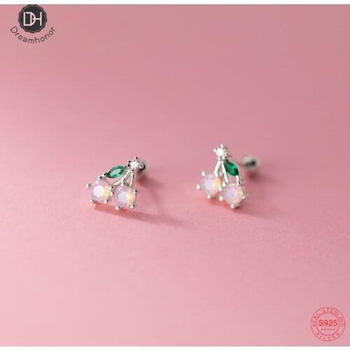 Dreamhonor Fashion Simple Geometric Small Cherry Screw Beads Stud Earrings for Women Silver Jewelry Accessories