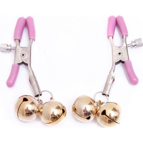 Female Steel Metal Sexy Breast Nipple Clamps Clips with 2 Bells Adult Game Fetish Flirting Teasing Sex Toys for Women Men Couple