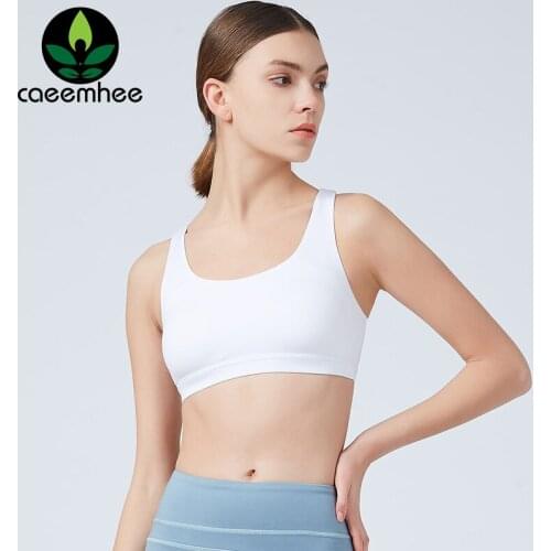 CAEEMHEE Women Cross Strap Sports Bra Shockproof Fitness Tank Tops Active Running Bra Sleeveless Workout Top with Removable Pads