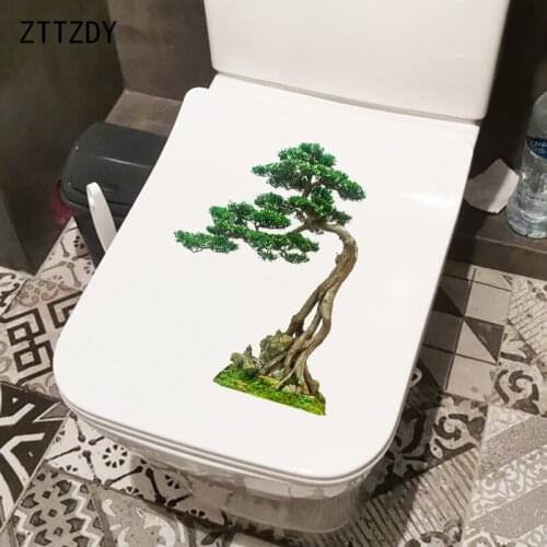ZTTZDY 18.7×24.9CM Pine Tree Bonsai Creative Cartoon Toilet Stickers Home Decoration Wall Decals T6-0086