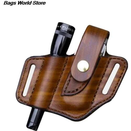 1Pc EDC Leather Sheath Tactical Multifunction Belt Tool Pouch EDC Tool Storage Bag Pouch Black/Brown