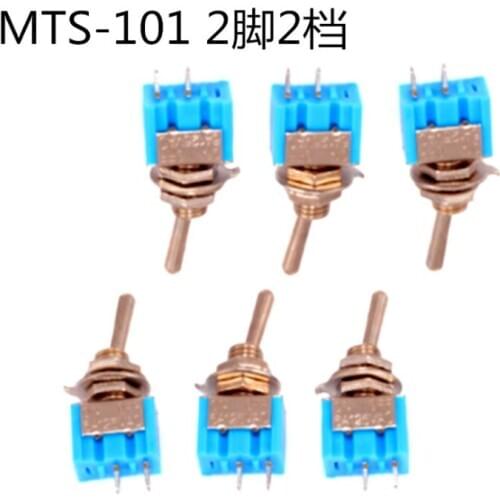 10Pcs MTS-101 2 Pin SPST Switch ON-OFF 2 Position AC125V/6A 250V/3A 6mm Blue Mini Toggle Switches