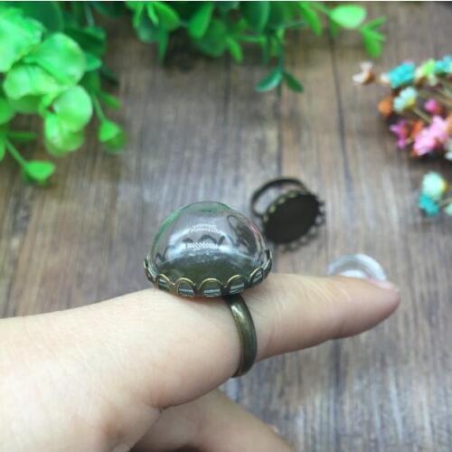 20sets antique bronze crown lace edge adjustable ring tray 20mm half round glass dome handmade diy vial ring making kit charm