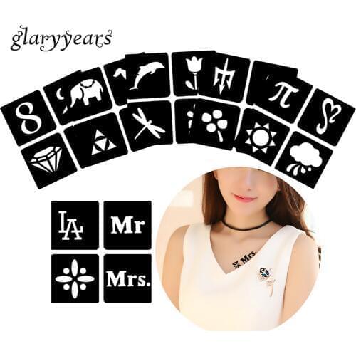 6 Sheets Hollow Henna Tattoo Stencil Airbrush Painting Cartoon Elephant Diamond Pattern Paste Drawing Mehndi Tattoo Stencil G#14