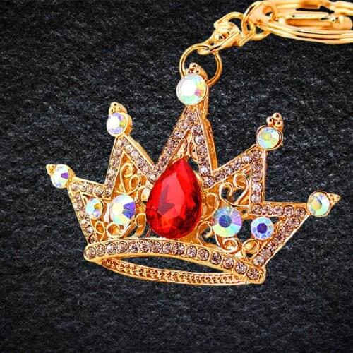 Crystal-Rhinestone Golden-Color Crown Car Keychain Lady Bag Accessories Metal Pendant Key Chain Keyring