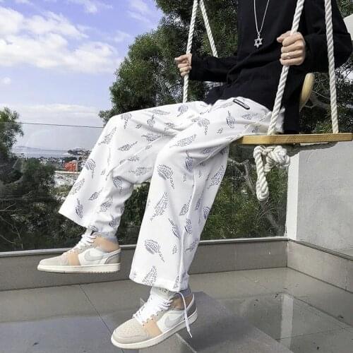 Pants Men Korean Printed Casual Sweatpants Spring Summer Streetwear Techwear Loose Joggers Straight Trousers Pantalones Hombre