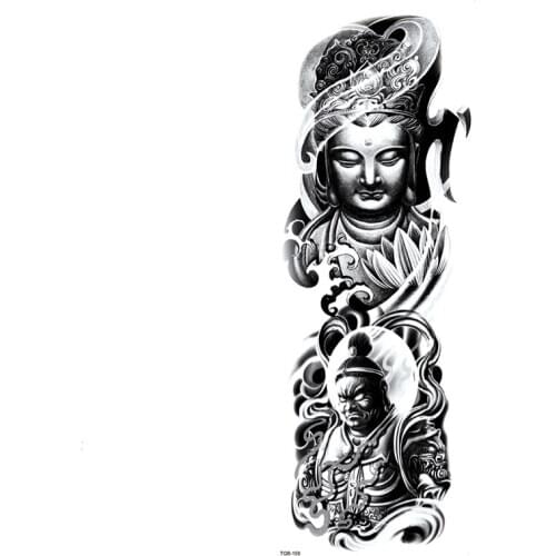 Buddha and Rohan Full Arm Waterproof Temporary Tattoos Men Immortal Glitter Tattoo Sleeves Temporary Tatoo Fake Tattoo Stickers