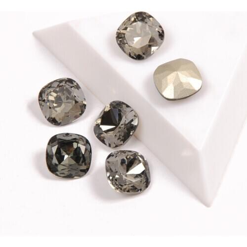 CTPA3bl K9 Glitter Glass Rhinestones Cushion Cut Shape Black Diamond Color Nail Rhinestone 3D Jewelry Making Beads Nail Art Gems