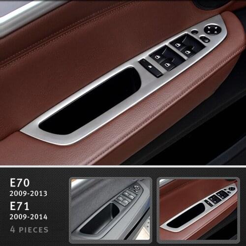 Car Door Armrest panel decoration decals 4pcs For BMW X5 e70 X6 e71 2008-14 Stainless steel Window Glass Lifting Buttons Trim