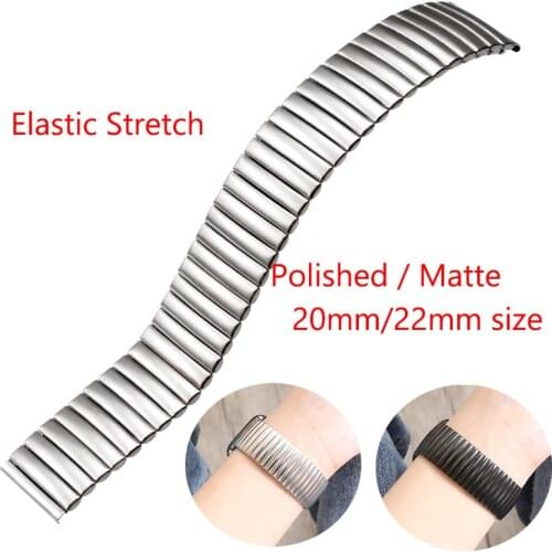 Stretch Watch Band Stainless Steel Telescopic Strap, Elastic Band, Metal Elastic Band, Silver Black Matte Polished 20mm 22mm