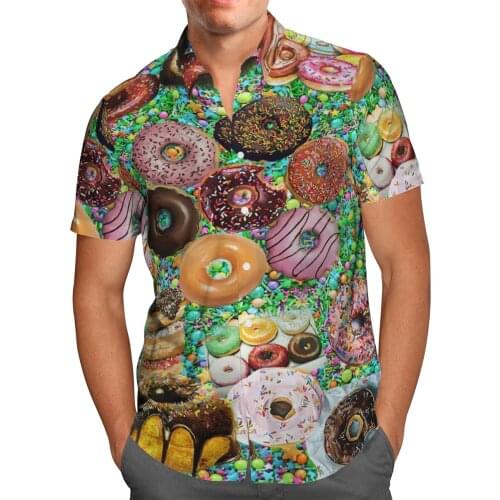 3D Printed Food Donuts Hawaiian Shirt Men Summer Fashion Beach Short Sleeve Shirts Oversized Chemise Homme Camisa Masculina 5XL