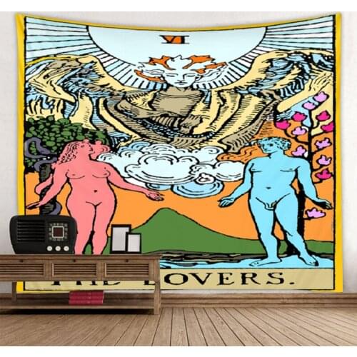 Tapestry First People Lost Paradise Flat Style Adam and Eve in Garden of Eden with Snake Animal Apple Tree Home Decor