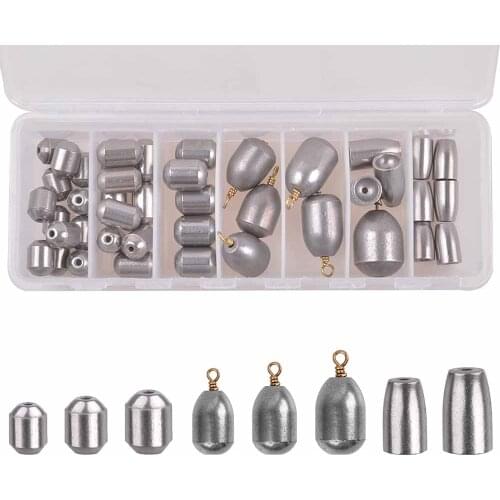 42Pcs/Box Iron Fishing Sinker Weights Hollow Olive Shape Bass Casting Sinker For Saltwater Freshwater Fishing Terminal Tackle