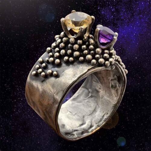 Individual Fashion Ring Simple Two Color Zircon Ring For Women Fashion Retro Inlaid Zircon Rings Wedding Jewelry