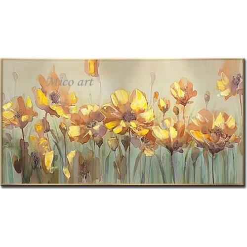 Frameless painting yellow field wildflower acrylic bedroom painting wall art hand painted oil painting home