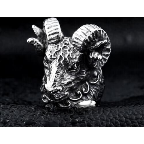 Vintage Gothic Style Aries High Quality Metal Goat Ring Mens Rock Punk Biker Jewelry