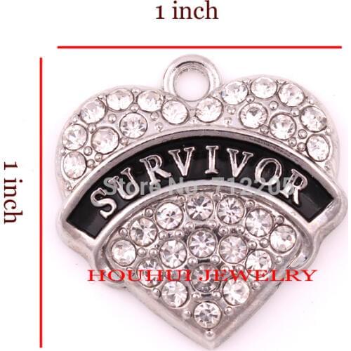 Best-selling 30pcs a lot rhodium plated zinc studded with sparkling clear crystals SURVIVOR Heart Family Pendant