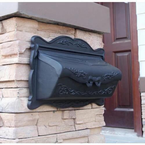 Matt Black Wall mounted cast aluminum decorative mail boxes outdoor maibox aluminum letter box Antique Metal Wall Mount Postbox