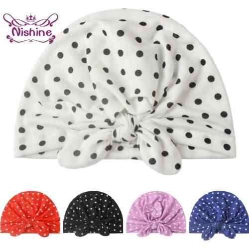 Nishine Fashion Wave Point Knotted Baby Turban Hat Cute Handmade Bunny Ears Infant Cap Clothing Decoration Kid Photography Props