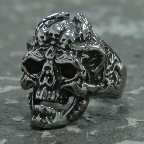 Domineering Devil Skull Ring Mens 316L Stainless Steel Punk Skull Biker Ring Cool Male Gothic Satan Muerte Death Rings