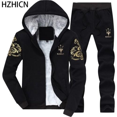 Men Sets Winter Inner Fleece Hoodies Casual Hooded Warm Sweatshirts Male Thicken Tracksuit 2PC Jacket+Pant Men Moleton Masculino