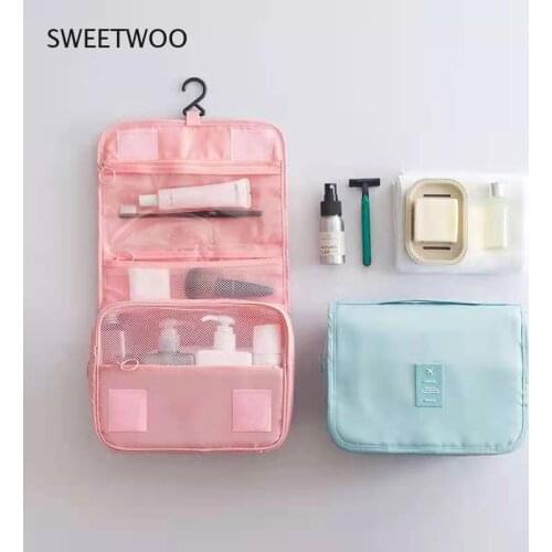 New Make Up Portable Simple Womens Wash Bag Large Capacity Lady Travel Cosmetic Hook Bag Oxford For Travlling 5Color