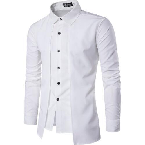 New 2020 Fashion Casual Wholesale Men off two Fake piece Two-door collar garment leisure dress shirt long sleeve shirts men