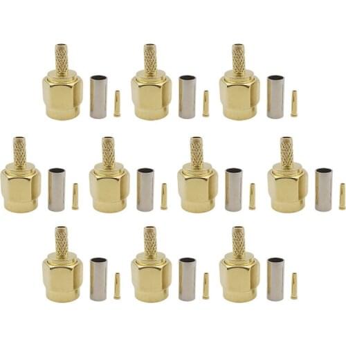 10Pcs RP SMA Male Crimp Connector Straight RP SMA Plug (Female Pin) Solder Adapter for RG316 RG174 LMR100 Coaxial Cable