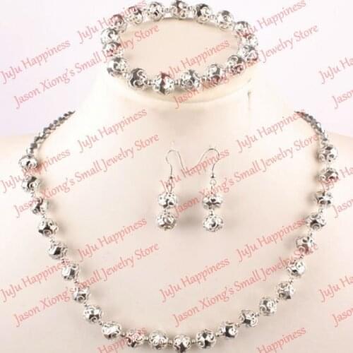One set Handmade Silvery Crystal Glass Beads Jewelry Set Necklace,Earring and Bracelet 277