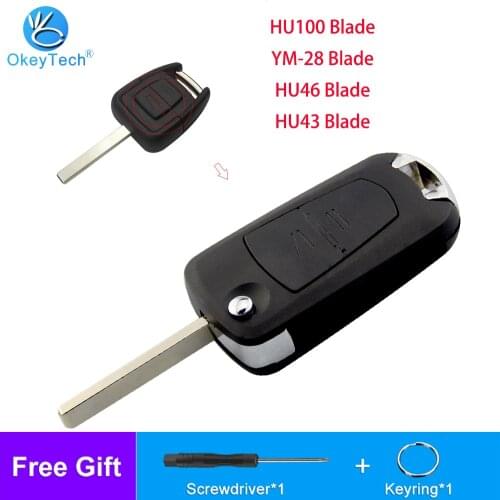 Okeytech 2 Buttons For Vauxhall Opel Astra Zafira Vectra Omega Modified Flip Remote Key Shell Uncut HU100/HU46/HU43/YM28 Blade
