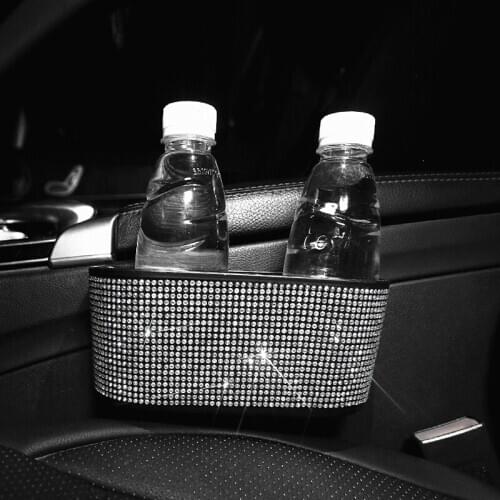 Car Seat Back Organiser Storage Rhinestone Auto Garbage Trash Can Automotive Portable Sparkling Bling Accessories Women