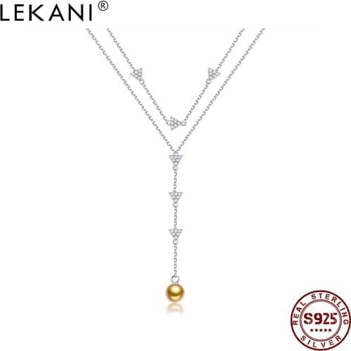 LEKANI Pearl Necklace For Women S925 Sterling Silver Double Chain Pendant Necklaces For Girlfriend Romantic Anniversary Gift