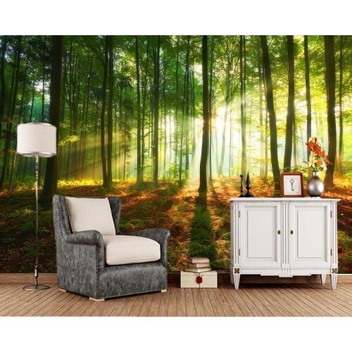 Papel de parede Beautiful morning in the forest 3d wallpaper mural,living room tv wall papers home decor wall papers home decor