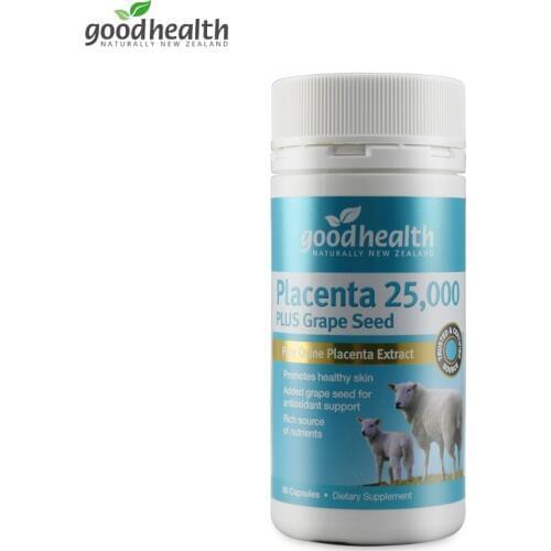 GoodHealth Sheep Placenta 25000mg Grape Seed 60Caps Dietary Supplement for Women General Well-being Improve Vitality Health Skin