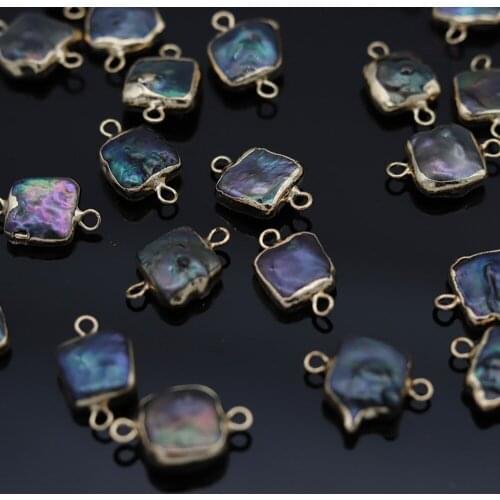 Natural Freshwater Pearl Connector Square Shape Double Hole Charm Pendants For Jewelry Making DIY Bracelet Earrings Necklace