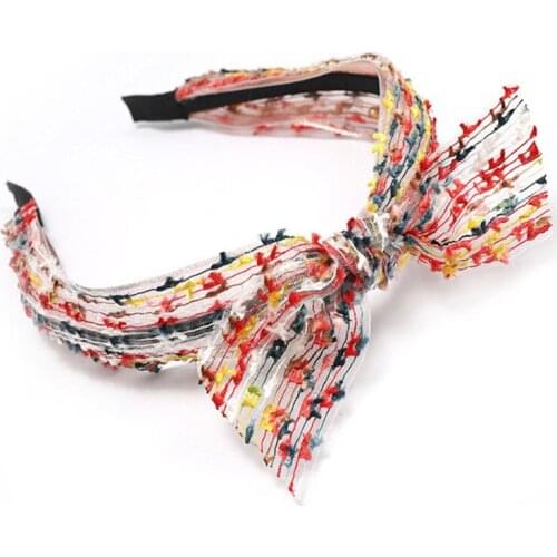 New Lace Headbands Girls Bowknots Hairbands Rainbow Striped Headdress Korean Style Hair Ornaments Simple Bow Headband