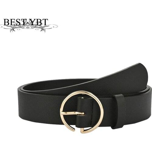 Best YBT Womens Imitation Leather Belt Alloy Pin Circular Buckle Belt New Personalized Fashion Leisure Simple Decoration Belts
