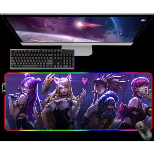 RGB LOL KDA Kawaii Sexy Girl Gaming Mouse Pad Mousepad Keyboard Mat Mause Pad Rubber No-slip with Backlit Tapis De Souris 35X60