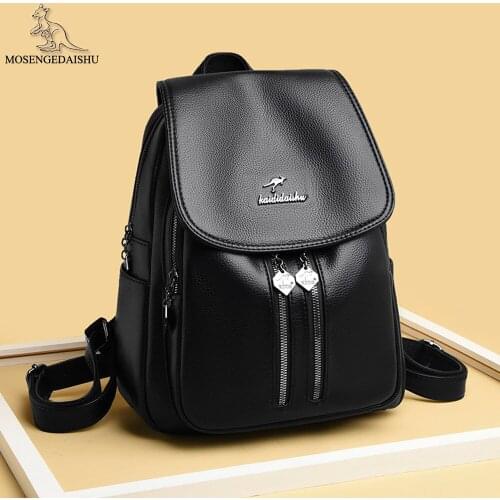 Luxury Designer Womens Backpack Quality Leather Ladies Youth Anti-theft Backpack Multi Zipper Design Women Student School Bags