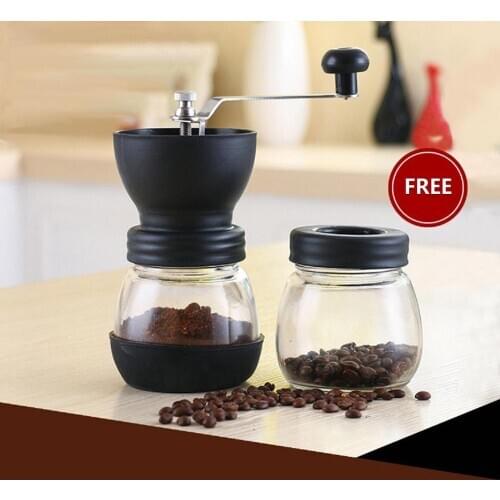 Manual Coffee Grinder with Storage Fortified glass Jar Soft brush Conical Ceramic Portable Durable coffee maker Kitchen Tools