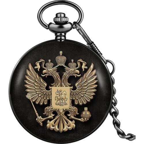 Russian Double-headed Eagle Quartz Design Pocket Watches National Emblem Dome Commemorative Badge Art Collections for Men Women