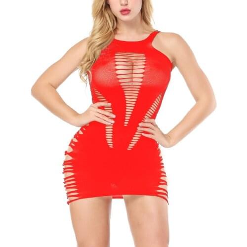 Sexy Fishnet Women Dress Rhinestone Hollow Porno Sexy Lingerie Lenceria Sensual Mujer Nightdress Female Erotic Underwear Dresses