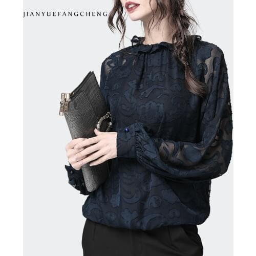 Chiffon Cut Floral Women' Blouse Loose Thin Lantern Sleeve 2020 Autumn New Ladies Tops Plus Size Fashion Vintage Office Blouses