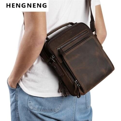 Men Shoulder Handbag Crazy Horse Leather Flap Bag Man Messenger Bag Male Crossbody Bags For Men Luxury Handbags